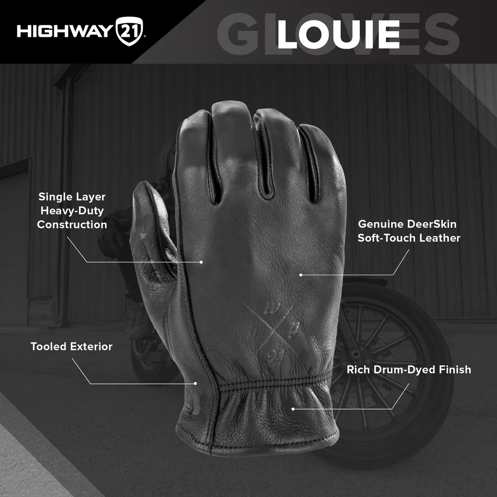 Highway 21 Louie Leather Motorcycle Riding Gloves