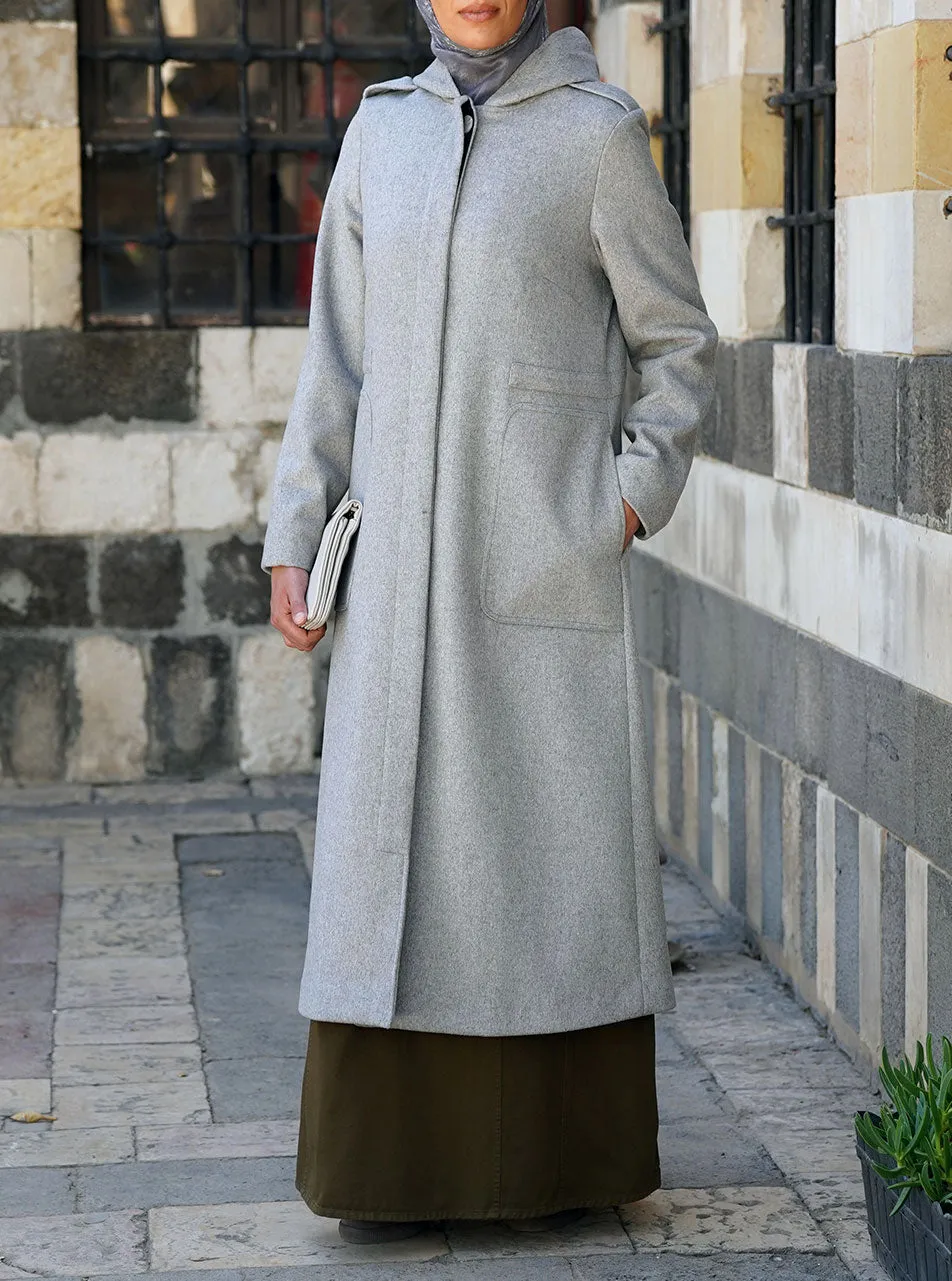 Hoooded Wool Coat with Cotton Lining