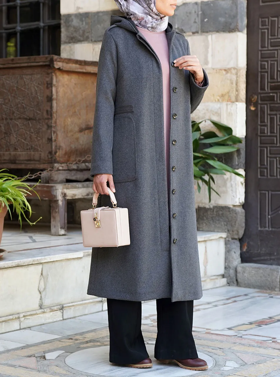 Hoooded Wool Coat with Cotton Lining