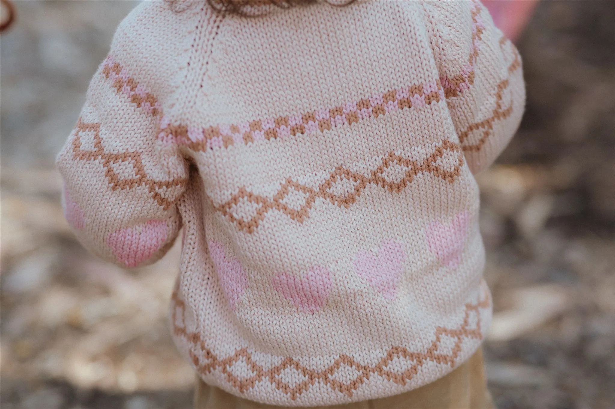 Intarsia Hearts Cardigan - Dusty Pink/Caramel