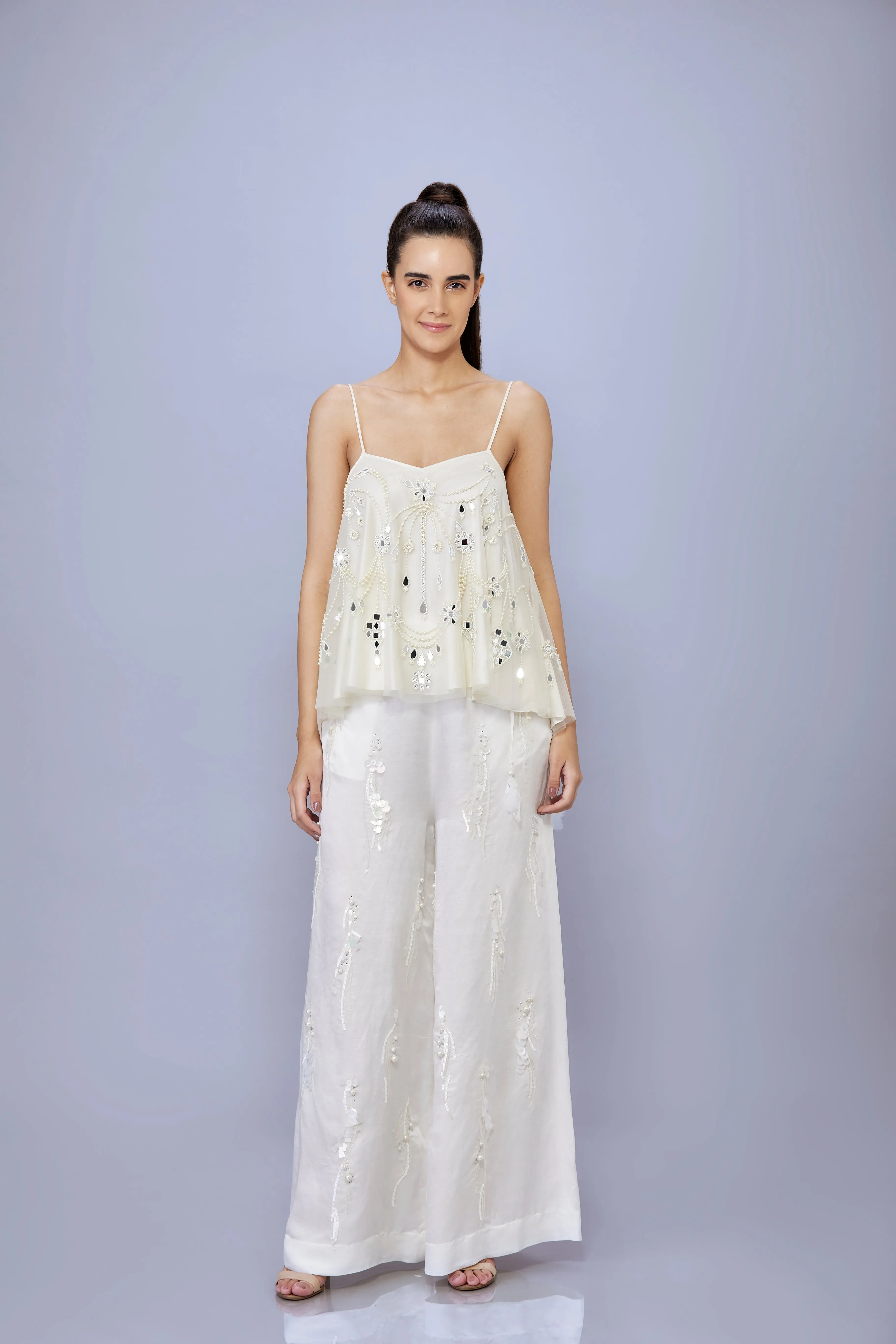 Ivory mirror embroidery spagheti strap Camisole