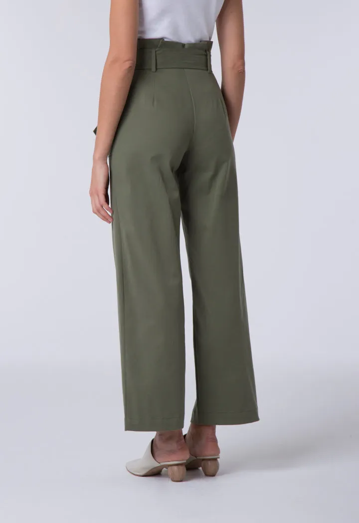 Khaki Pleated Waist Culottes