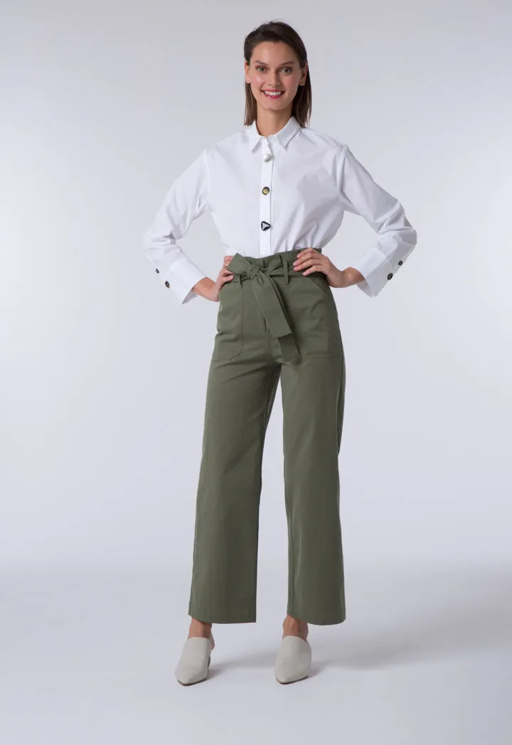 Khaki Pleated Waist Culottes