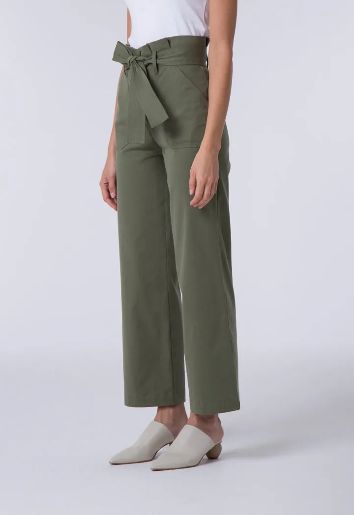 Khaki Pleated Waist Culottes