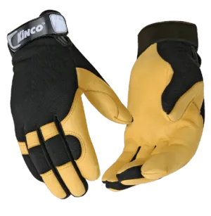 Kinco 101 Pro Golden Premium Grain Deerskin Adjustable Hook and Loop Rubber Pull-Strap Cuff Gloves (One Dozen)