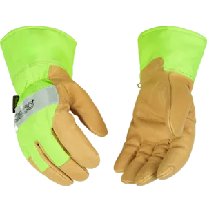 Kinco 1939 Hi-vis Nylon Fabric Back and Safety Cuff Lined Pigskin Thermal Insulation Gloves (one dozen)