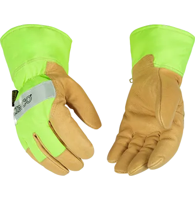 Kinco 1939 Hi-vis Nylon Fabric Back and Safety Cuff Lined Pigskin Thermal Insulation Gloves (one dozen)