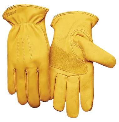 Kinco 198 Golden Premium Full Grain Cowhide Suede Cowhide Reinforcement Patch on Palm Easy-On Cuff Shirred Elastic Wrist Leather Hem Gloves (One Dozen)