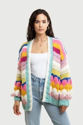 Knitted Rainbow Bubble Stitch Cardigan