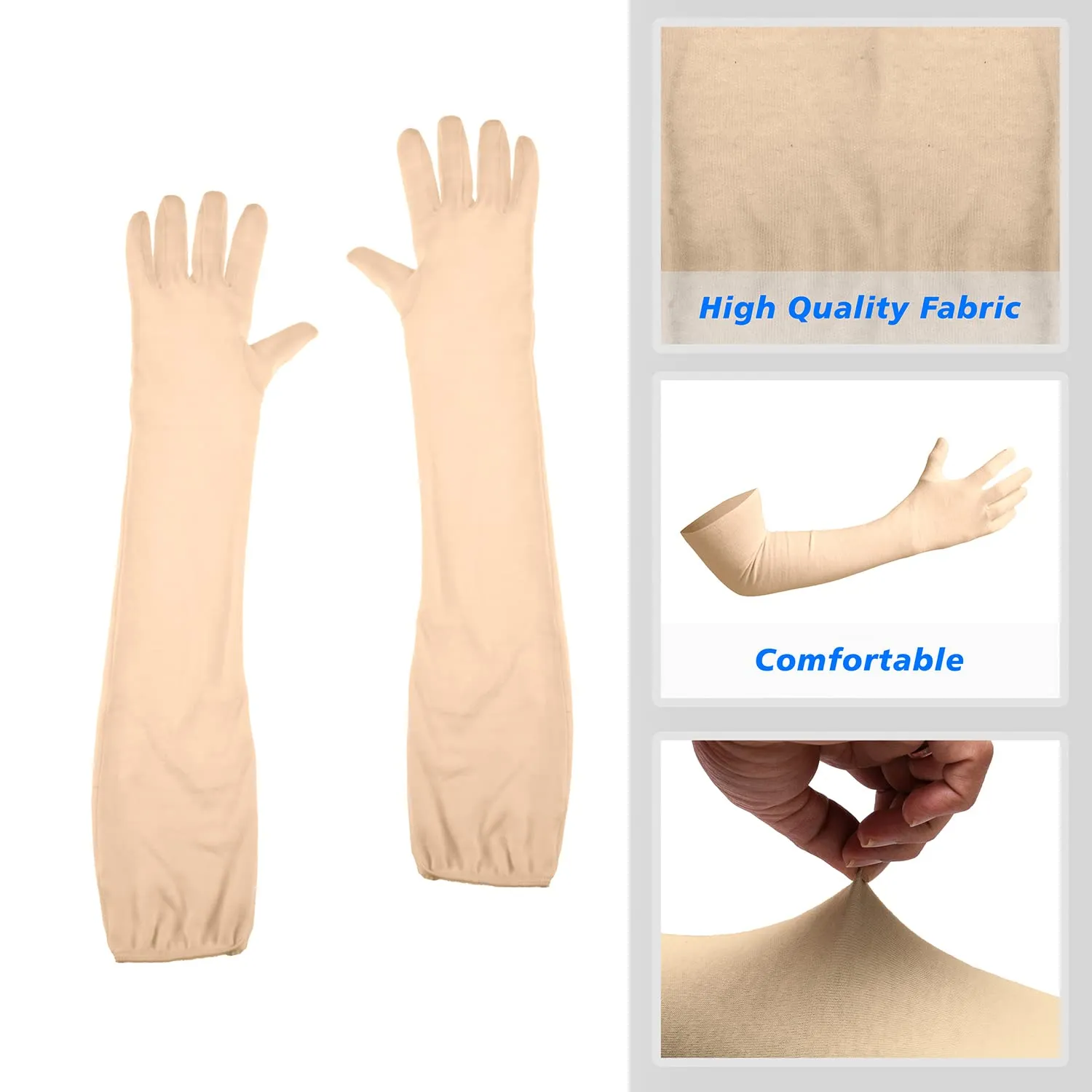 Kuber Industries Full Arm Sleeves Gloves | Cotton Summer Gloves | Protection From Sun Burns | Dust | Pollution | Gloves For Women | Gloves For Men | 2 Pair | Pack of 2 | Cream