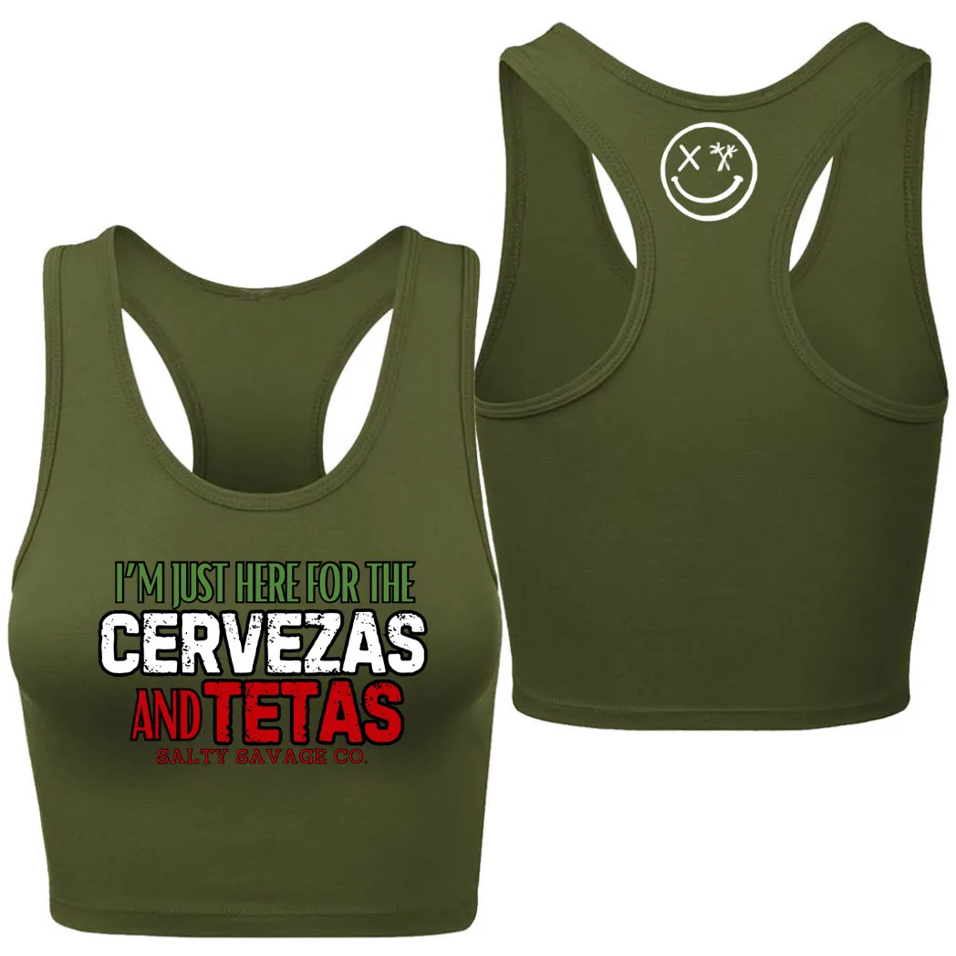 Ladies "CERVEZAS AND TETAS" Racerback Crop Tank | Cinco De Mayo Edition