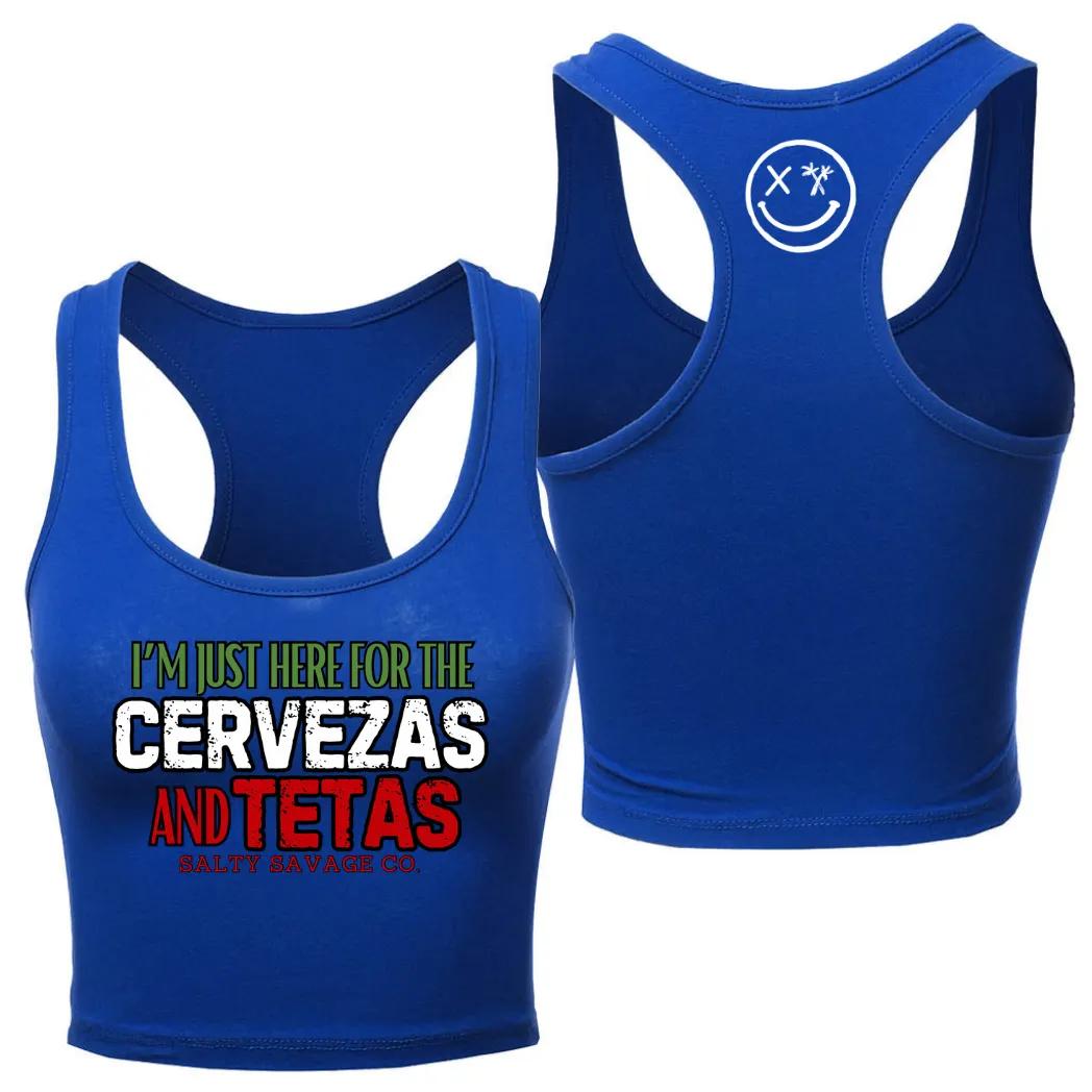 Ladies "CERVEZAS AND TETAS" Racerback Crop Tank | Cinco De Mayo Edition