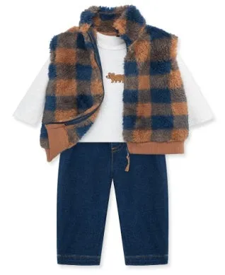 Little Me Check 3pc Vest Set