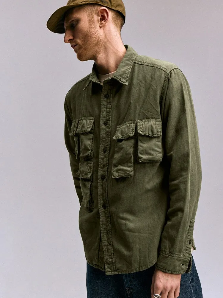 LONG SLEEVE MULTI POCKET SHIRT (OG-107 GREEN)