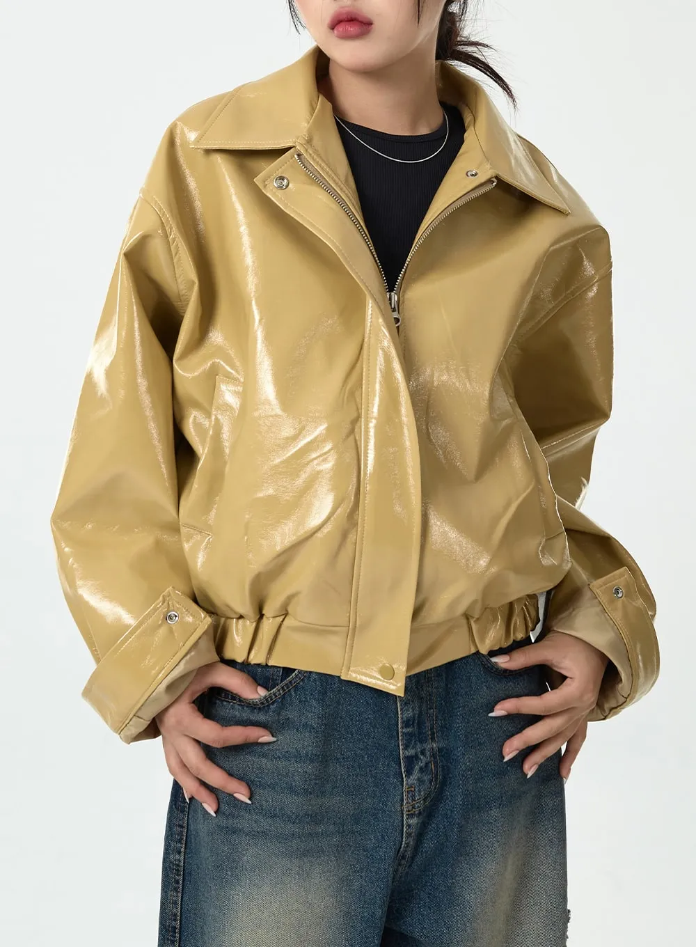 Loose Fit Glossy Bomber Jacket CG10