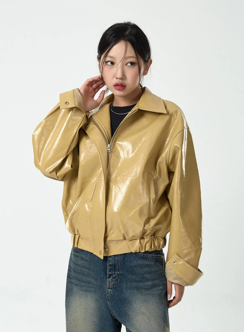 Loose Fit Glossy Bomber Jacket CG10