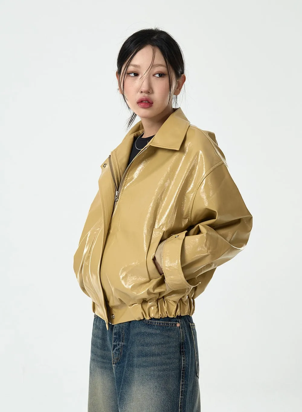 Loose Fit Glossy Bomber Jacket CG10