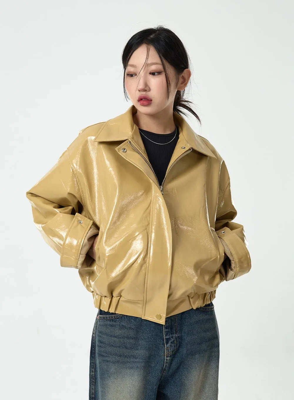 Loose Fit Glossy Bomber Jacket CG10