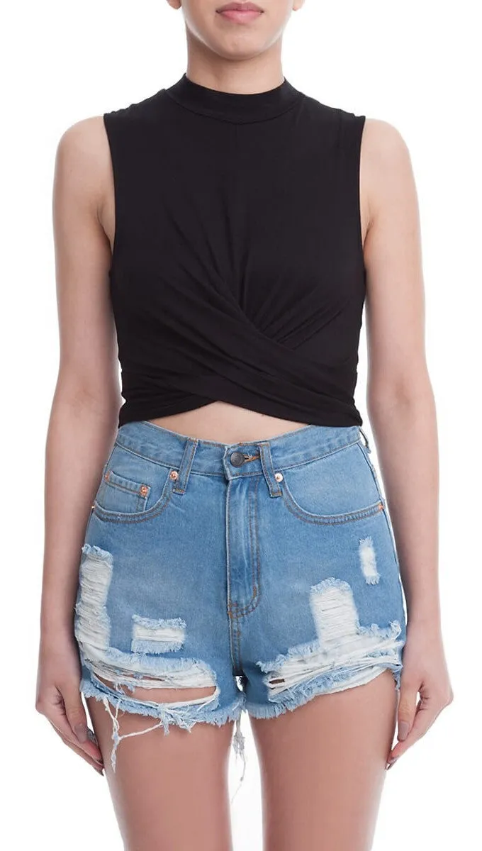 Lush Criss Cross Sleeveless Crop Top Black