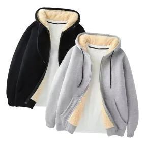 Men Fleece Warm Coats Full Zip Tops Jacket Long Sleeve Hoodies Hooded Sweatshirt Coat Casual Comfortable Breathable Outwear