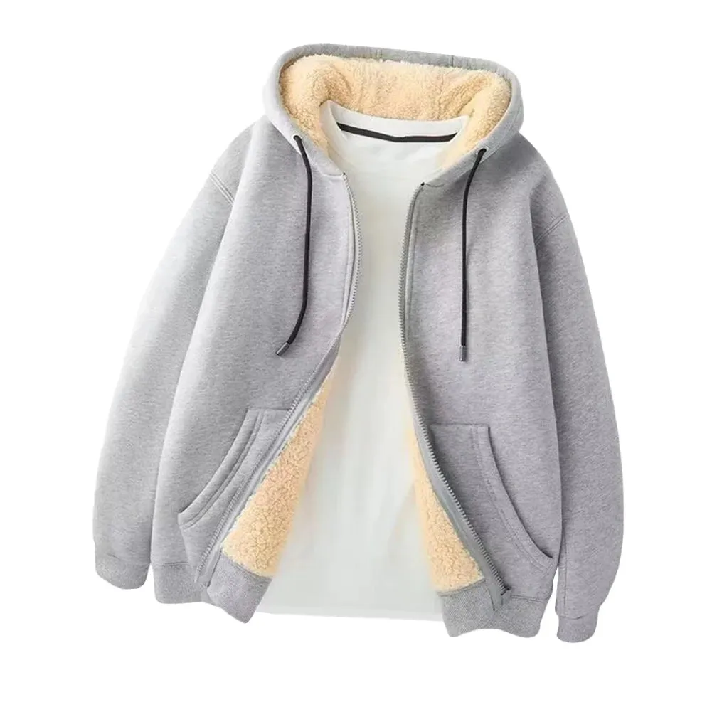 Men Fleece Warm Coats Full Zip Tops Jacket Long Sleeve Hoodies Hooded Sweatshirt Coat Casual Comfortable Breathable Outwear