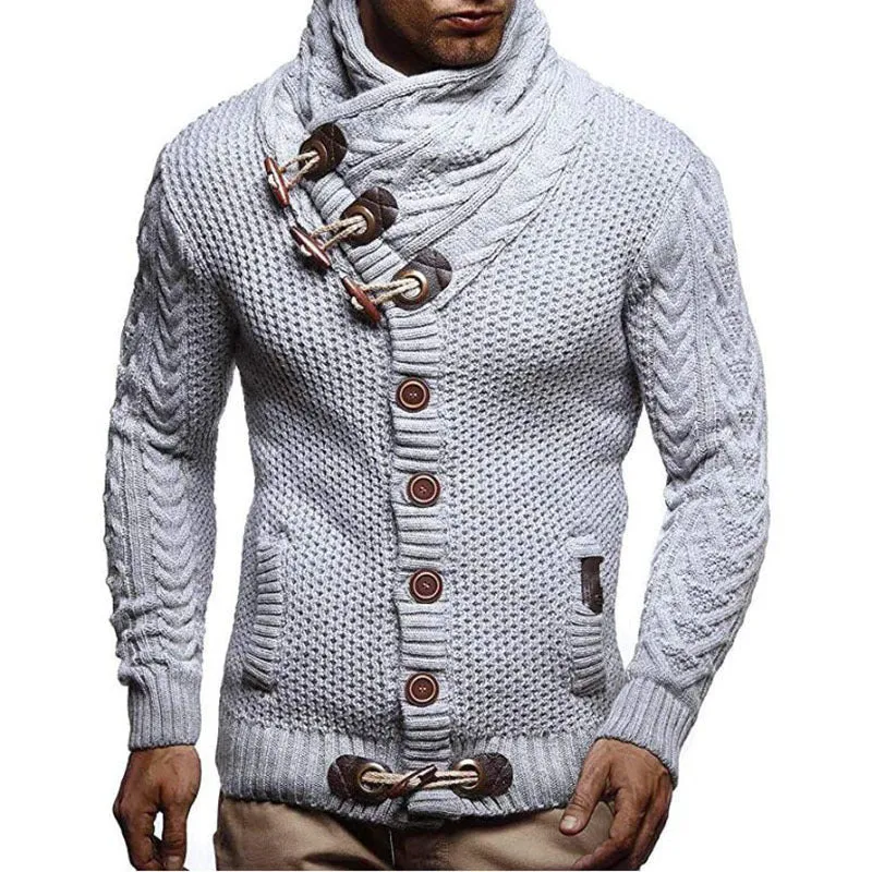 Men's Fahsion Cowl Neck Horn Button Single Breasted Cardigan