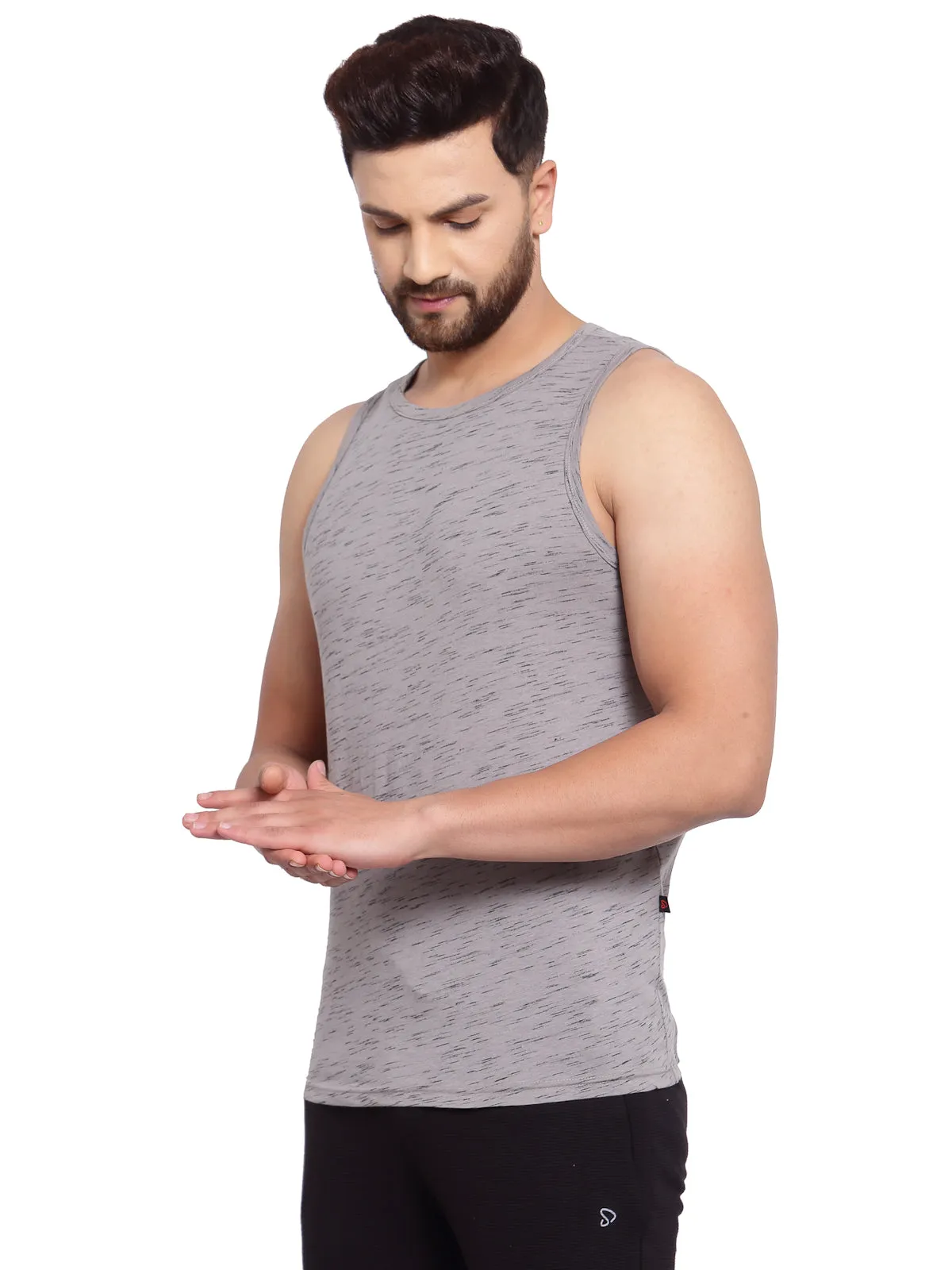 Men's Muscle Vests with Side Contrast Panel - Mid Grey