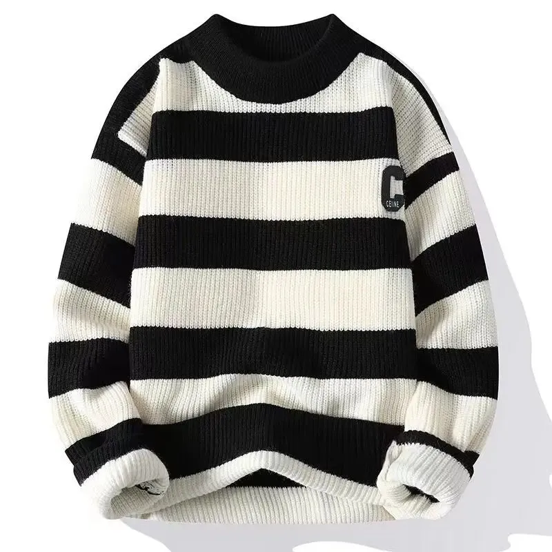 Men's Striped Knit Pullover Warm & Stylish for Autumn/Winter