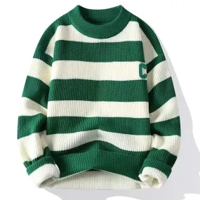 Men's Striped Knit Pullover Warm & Stylish for Autumn/Winter