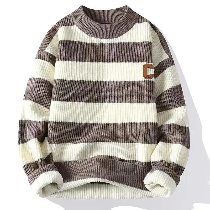 Men's Striped Knit Pullover Warm & Stylish for Autumn/Winter