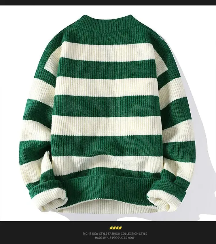 Men's Striped Knit Pullover Warm & Stylish for Autumn/Winter