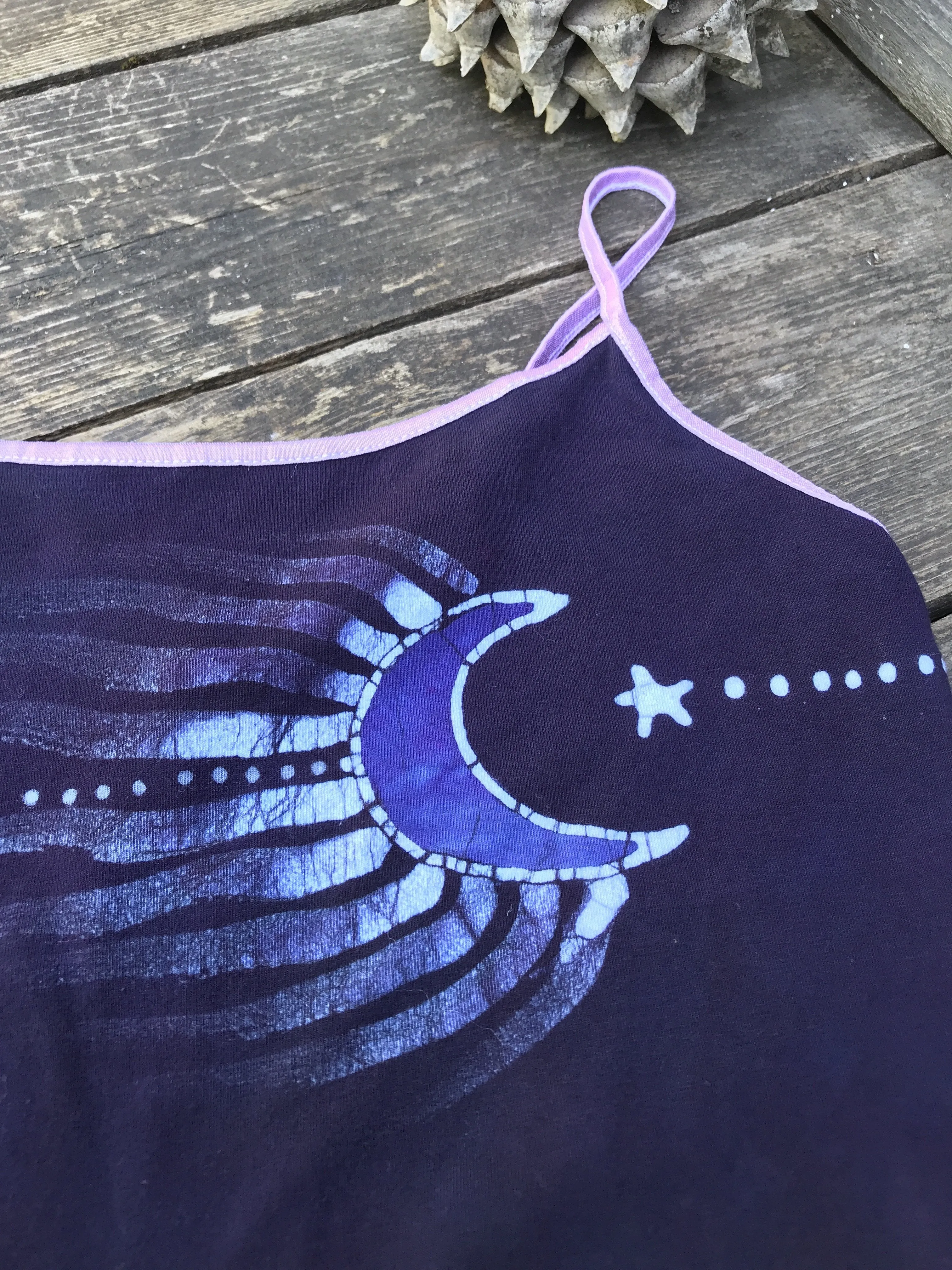 Midnight Moon Across The Sky Green Batik Stretchy Handmade Yoga Camisole - Size M ONLY