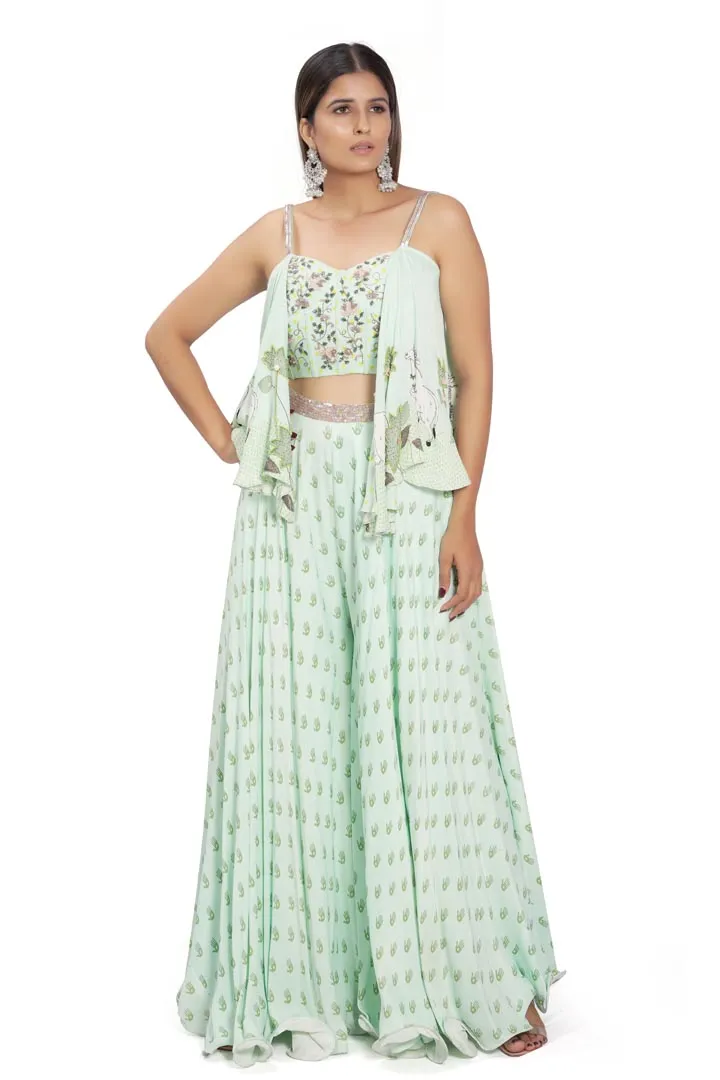 Mint Green Printed Palazzo Pant Set