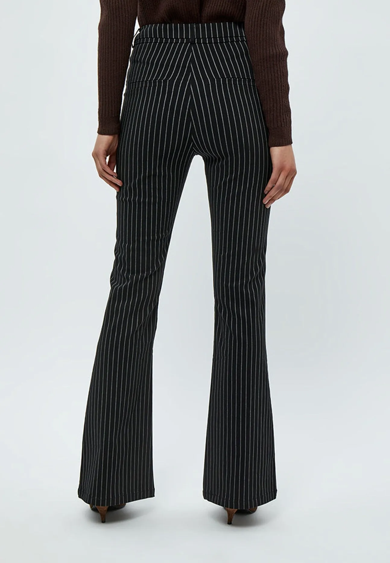 Minus Carma stripe flared pants black grey pinstripe