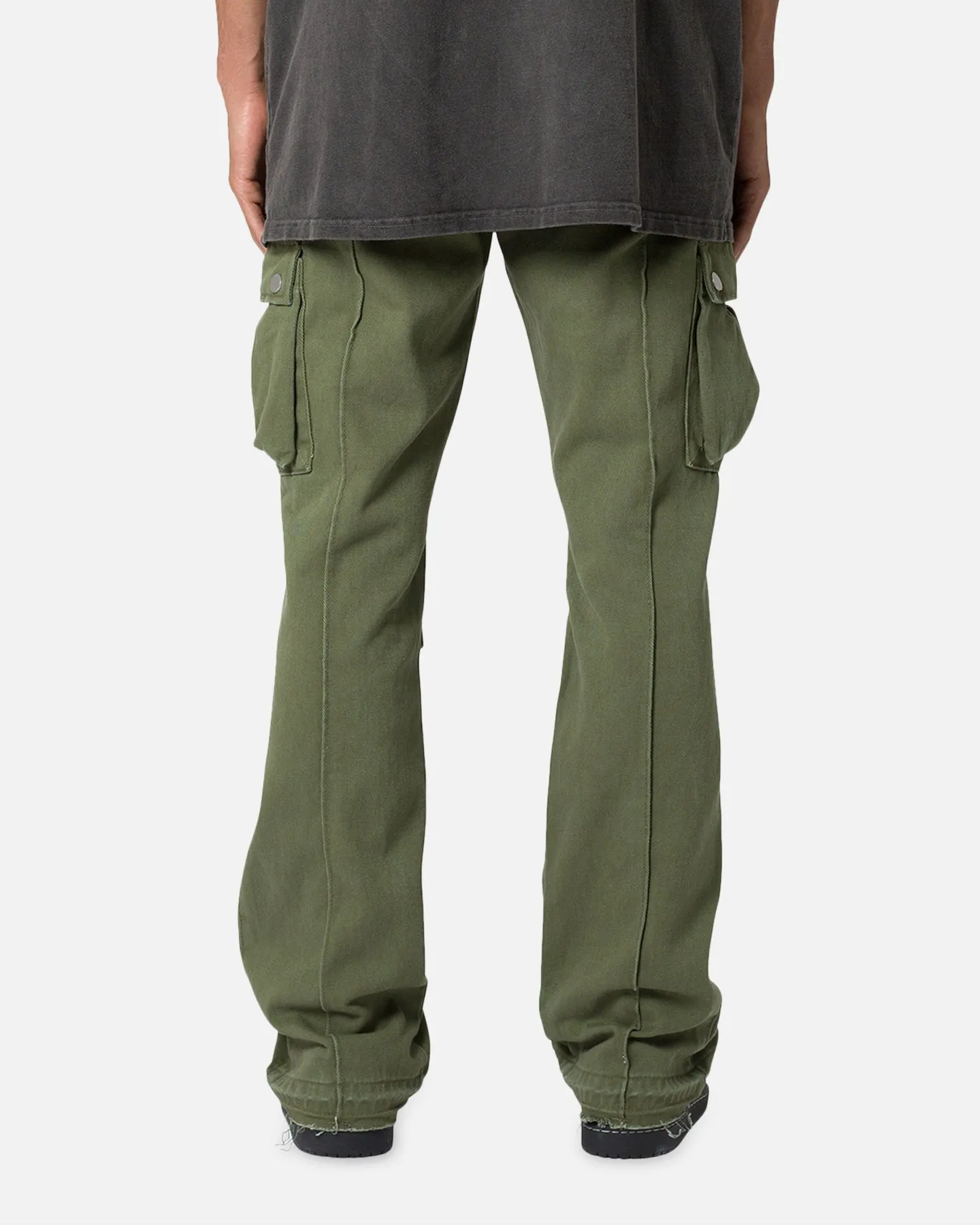 MNML Front Zip Flare Cargo Pants Olive