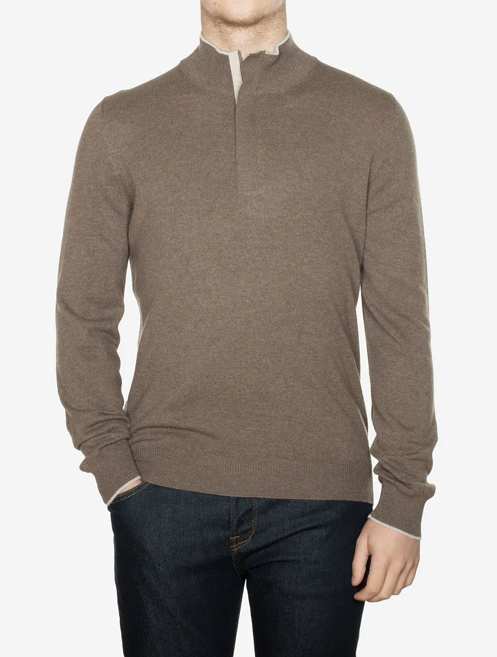 Mock Zip Alcantara Knitwear Brown