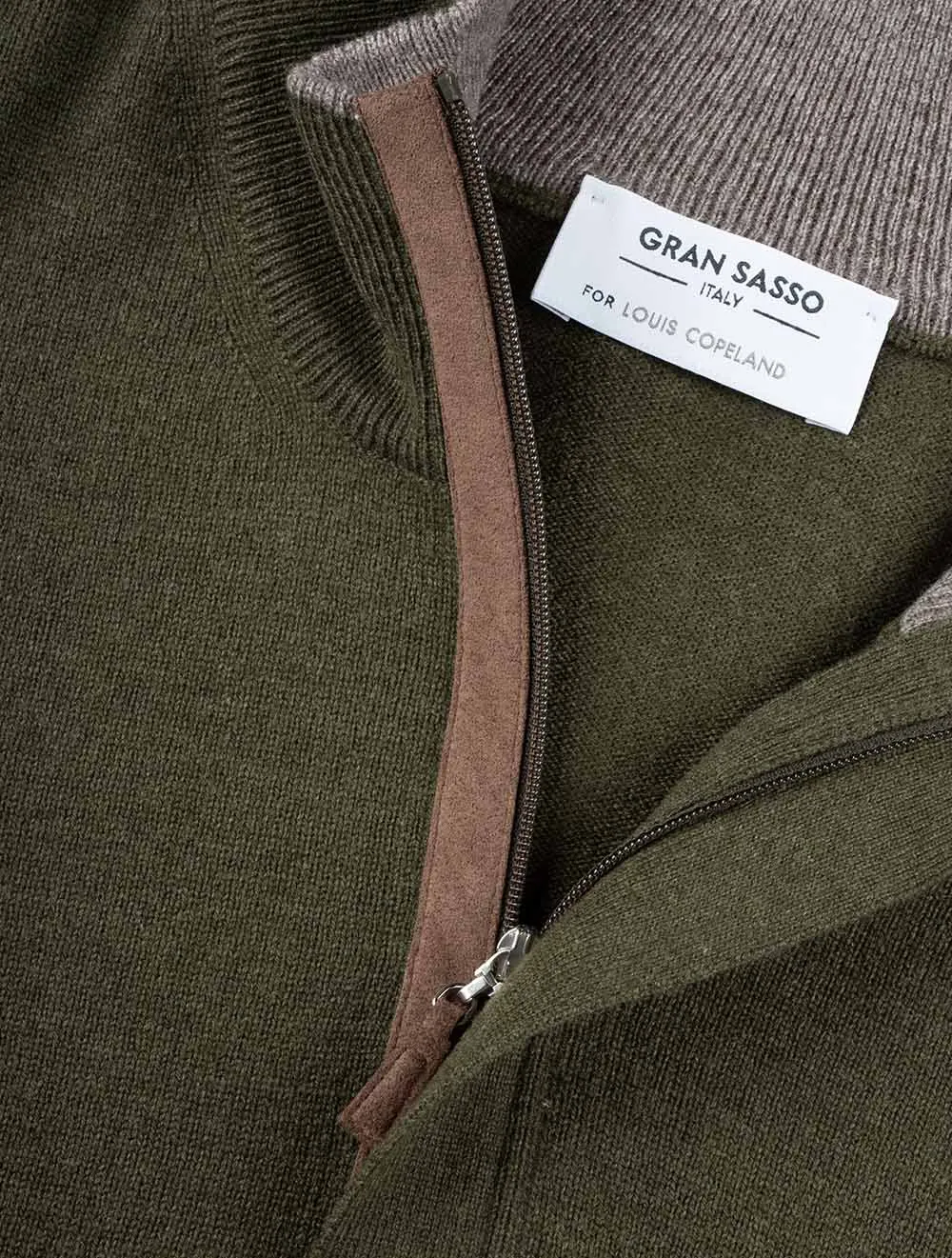 Mock Zip Alcantara Knitwear Green