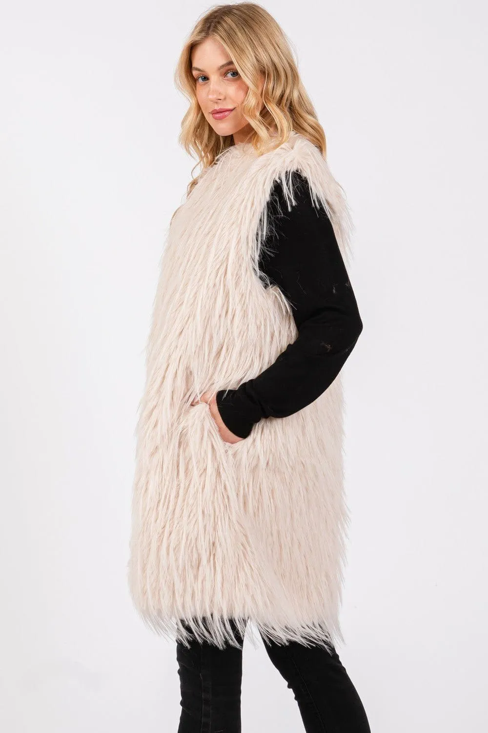 MS0403 Faux Fur Vest With Pockets