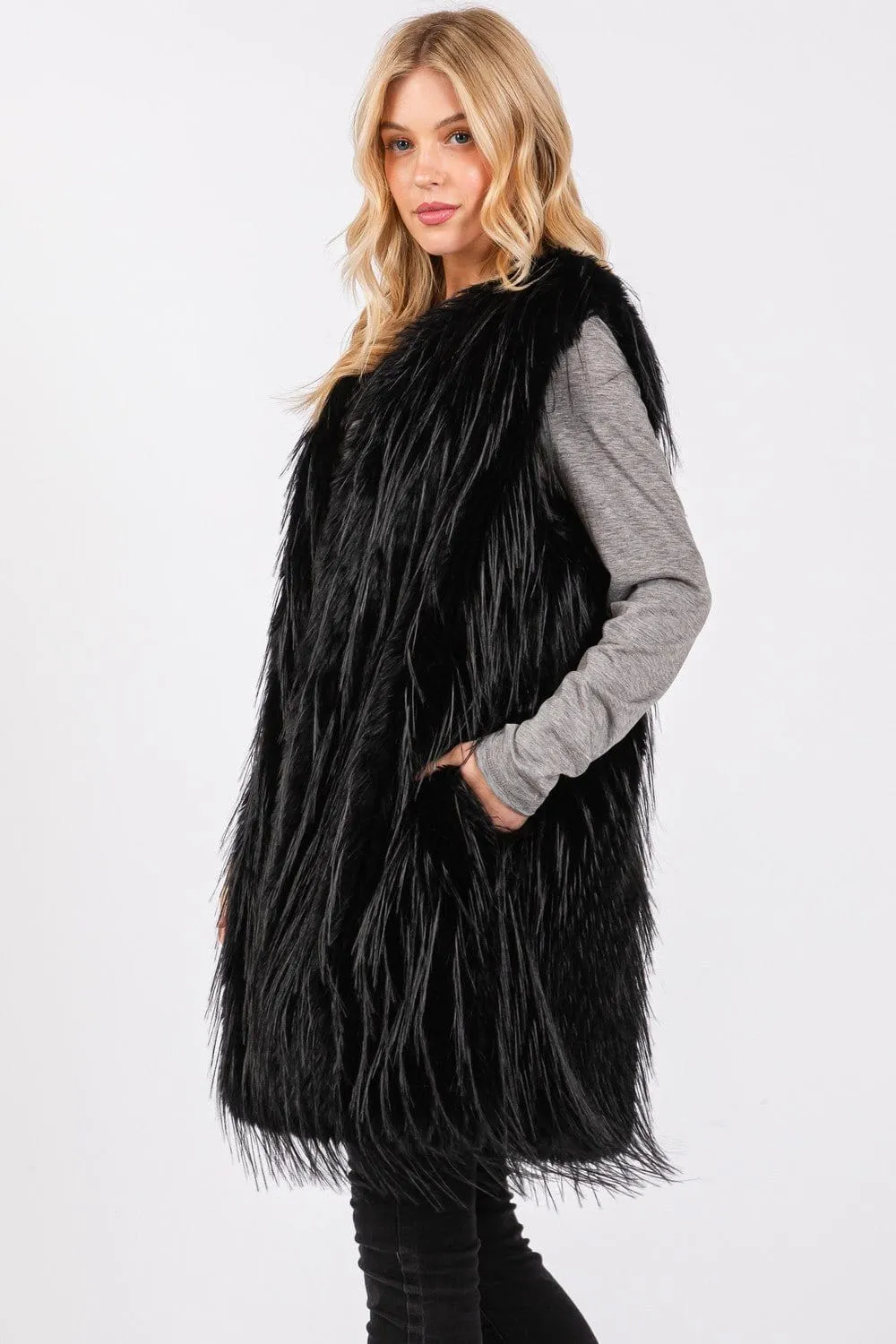 MS0403 Faux Fur Vest With Pockets