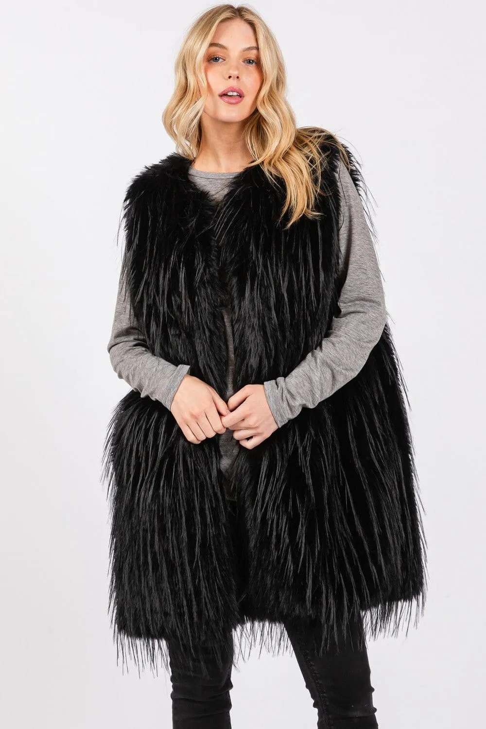 MS0403 Faux Fur Vest With Pockets