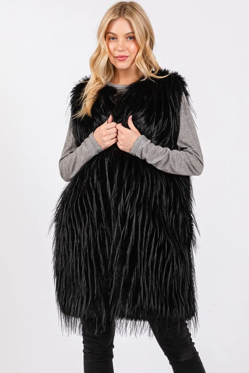 MS0403 Faux Fur Vest With Pockets