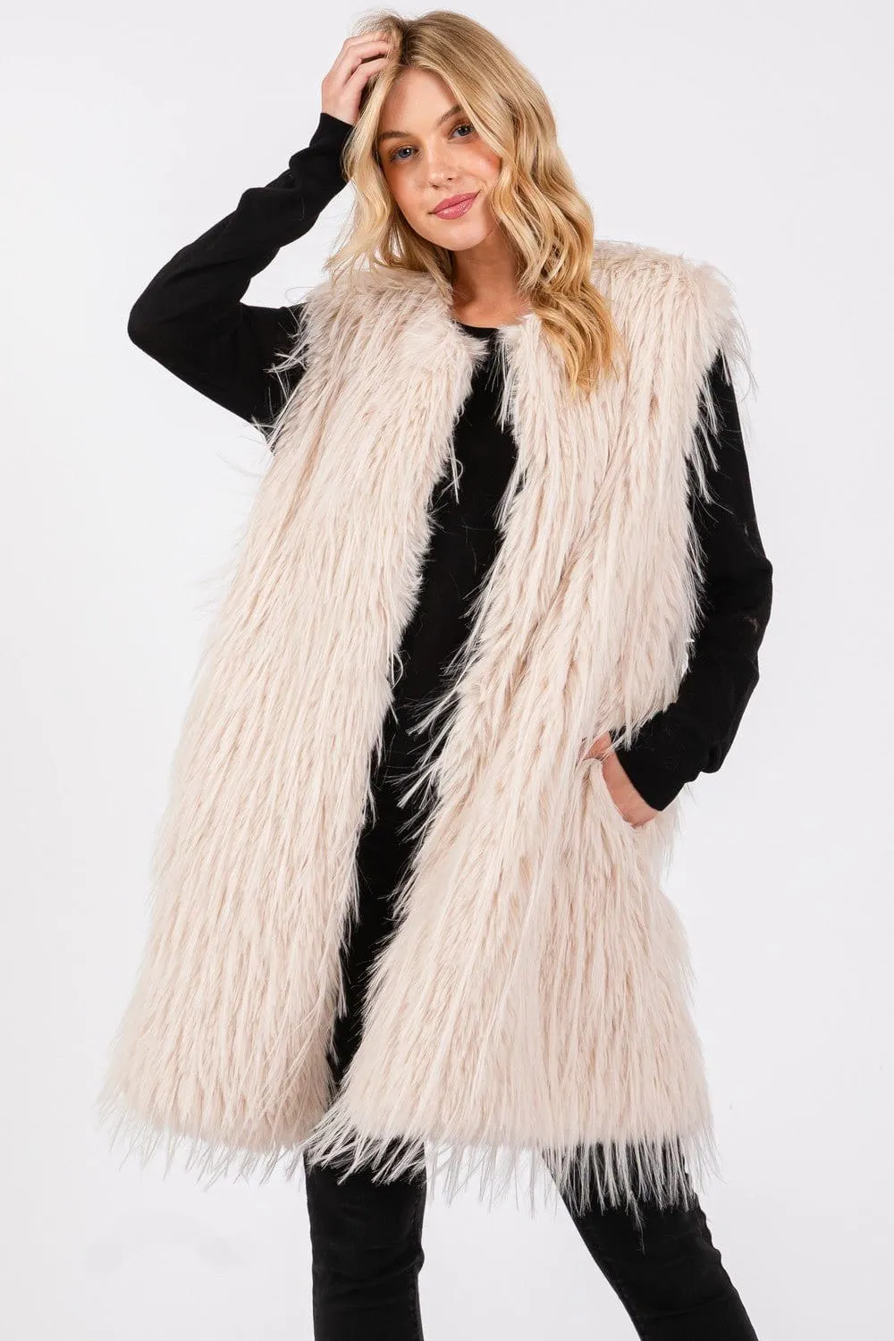 MS0403 Faux Fur Vest With Pockets