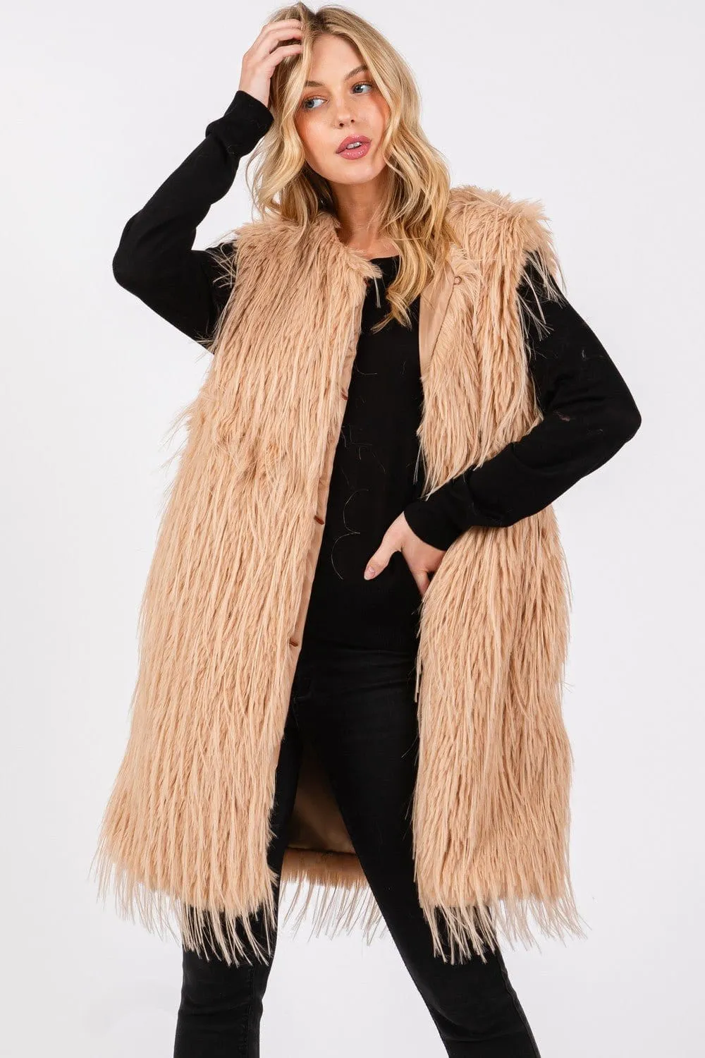 MS0403 Faux Fur Vest With Pockets