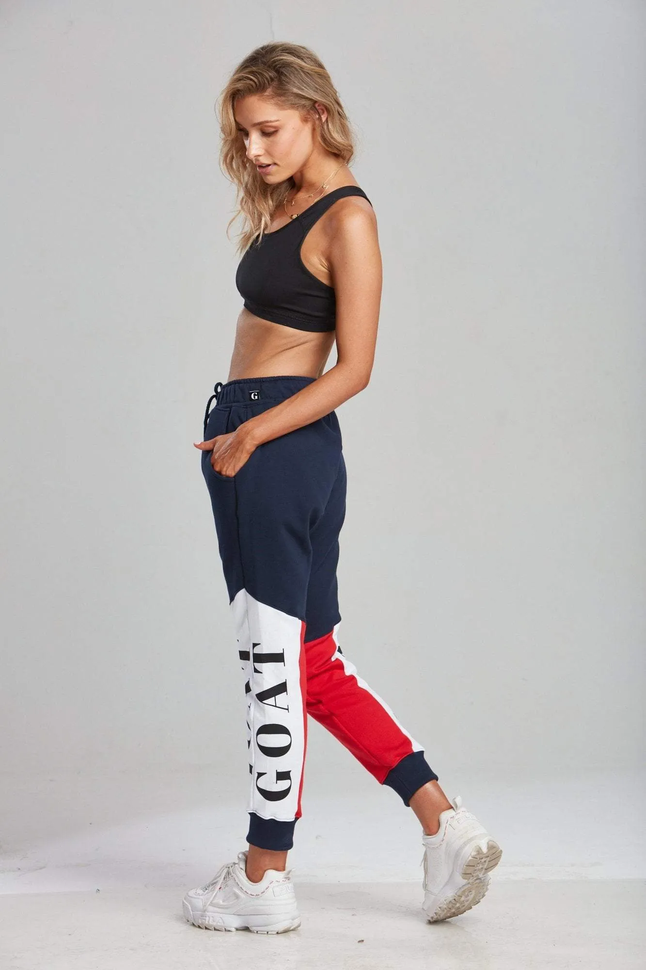 NAVY TRI-PANEL TRACK PANTS (UNISEX)