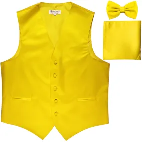 New Men's formal vest Tuxedo Waistcoat_bowtie & hankie set wedding prom yellow