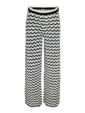 Noisy May - Black and White Wide Leg Wavy Knit Trousers