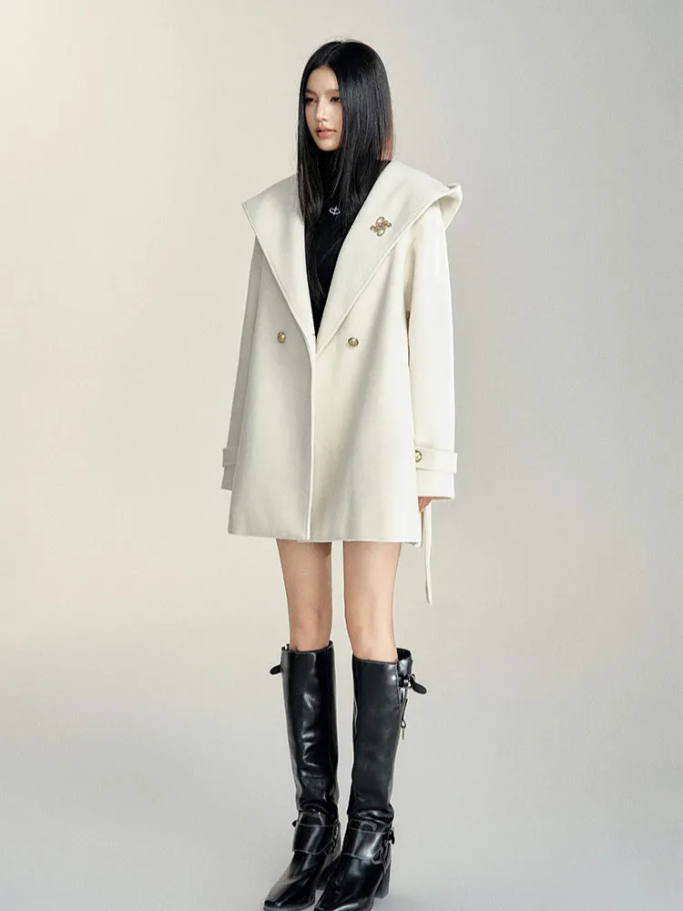 Off-white & Black Wool Hooded Single-Breasted Coat