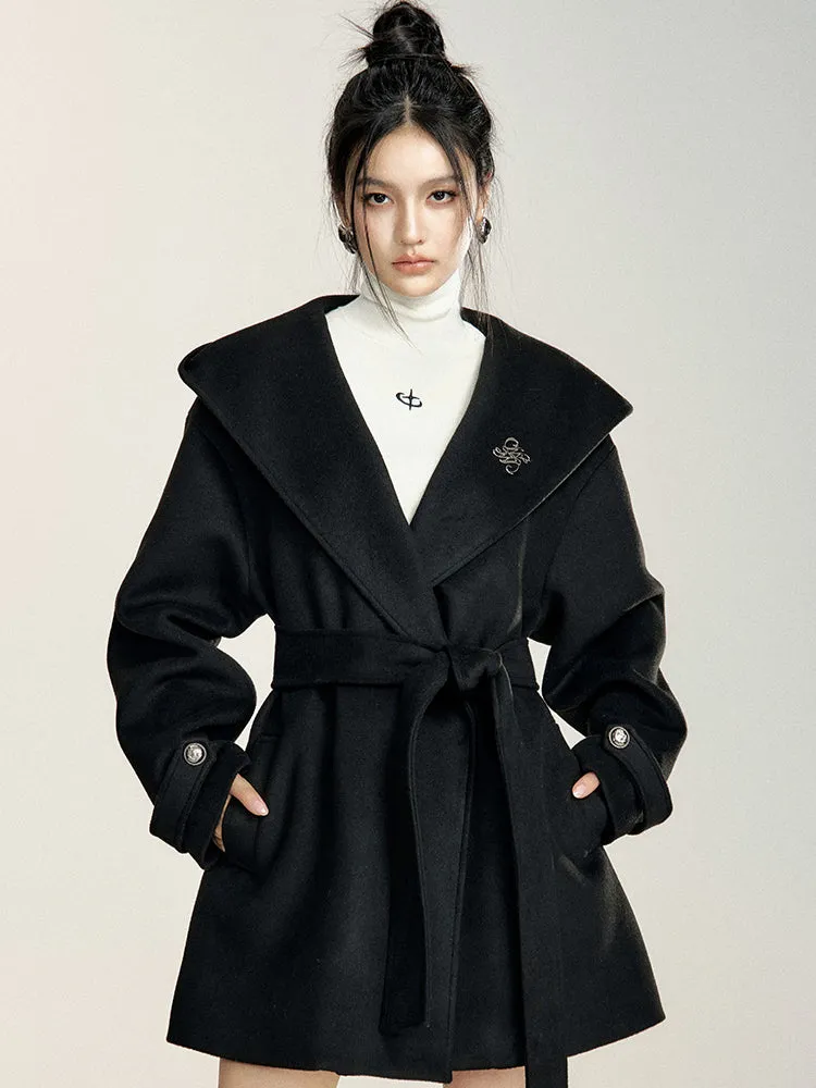 Off-white & Black Wool Hooded Single-Breasted Coat