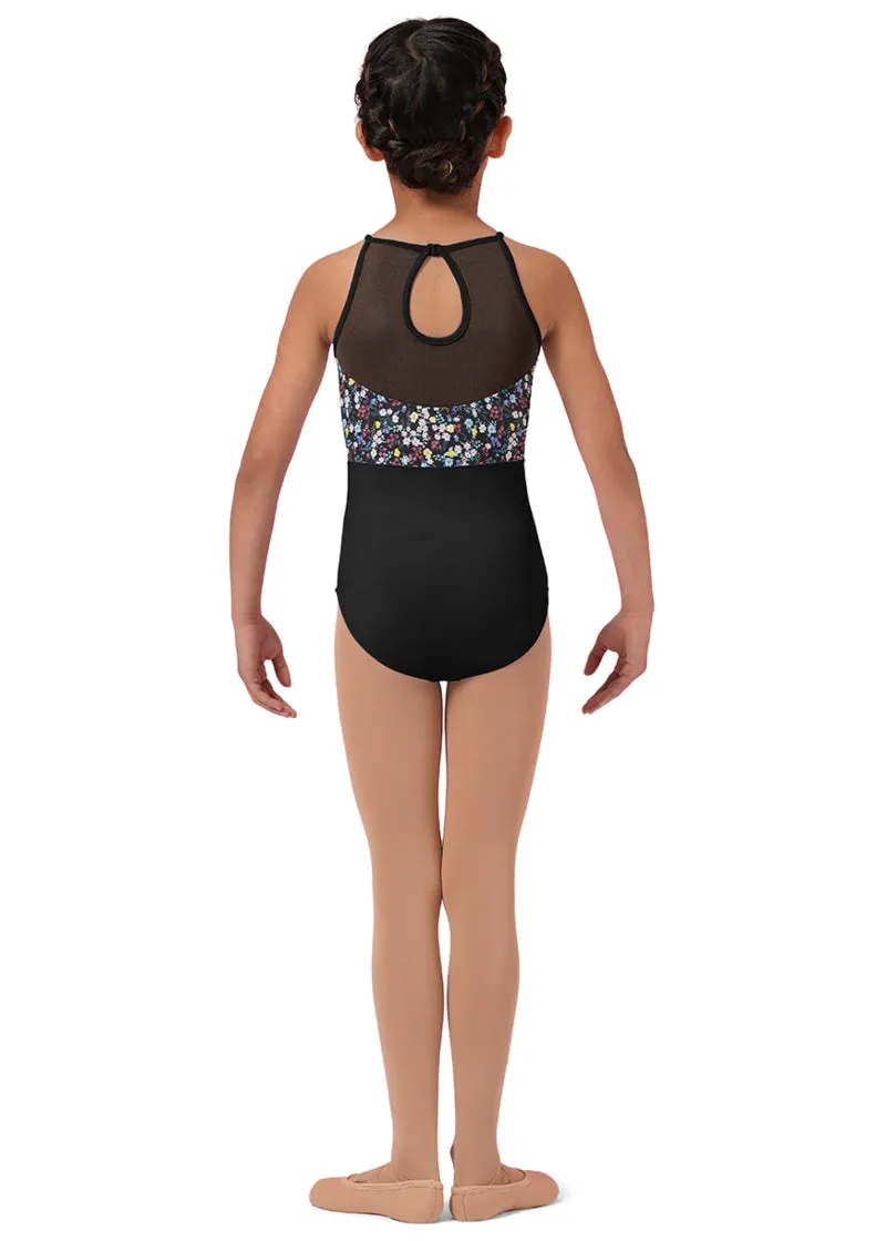 ON SALE Ditsy Floral High Neckline Youth Camisole Leotard (Black)