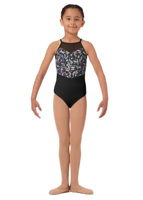 ON SALE Ditsy Floral High Neckline Youth Camisole Leotard (Black)